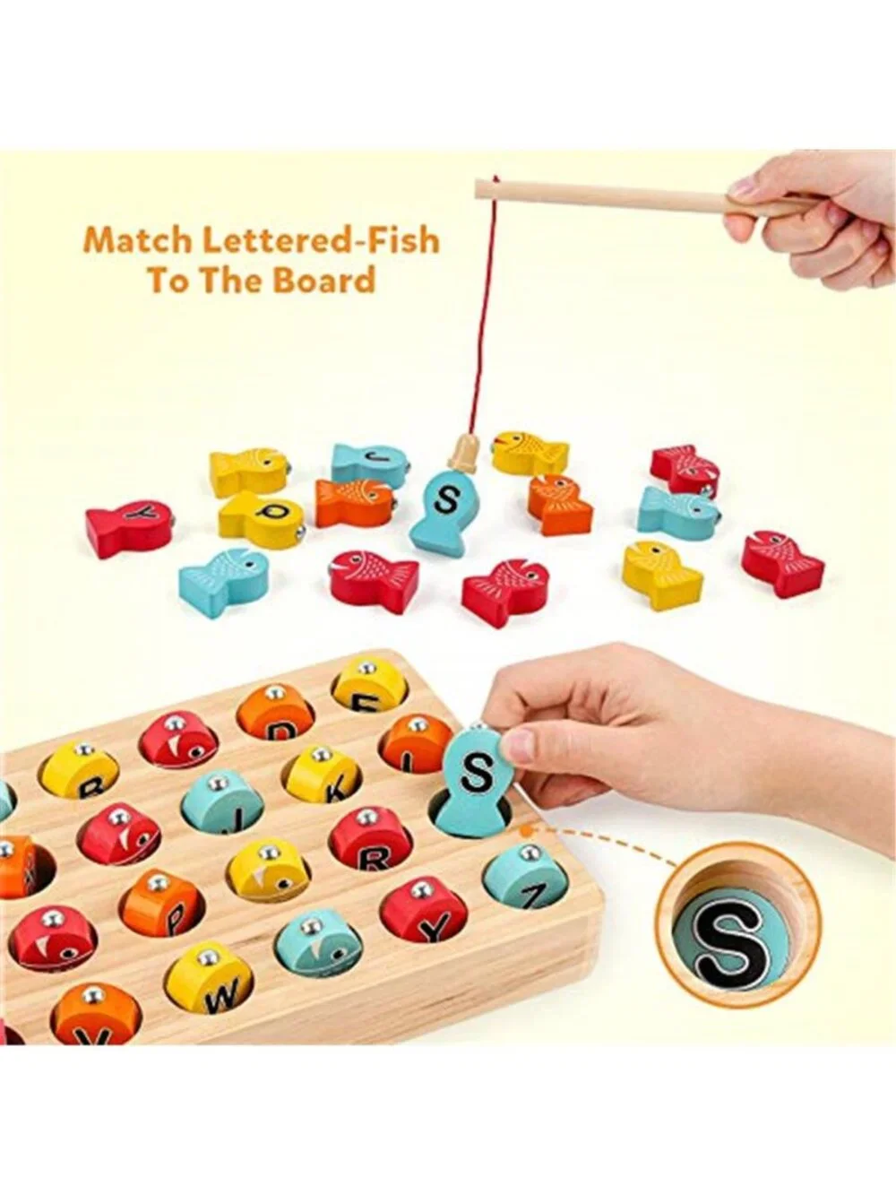 Wooden Magnetic Fishing Game Fine Motor Skill Toy ABC Alphabet Color